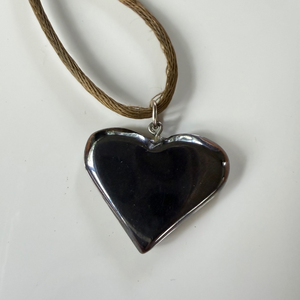 Silver Heart Pendant Cord Necklace OS Y2K Fairycore Grunge - Picture 2 of 6